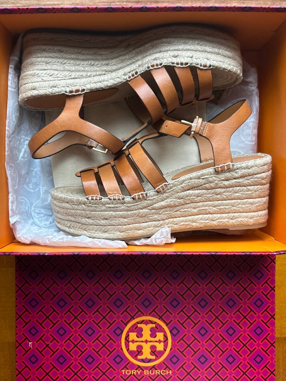 Tory Burch Leather Wedge Espadrilles